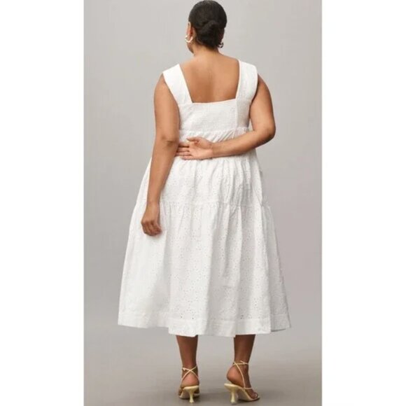by Anthropologie Square-Neck Eyelet Tiered Midi Dress - Size 1X - Picture 2 of 6